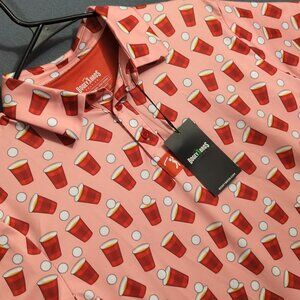 Bogey Bros Shirt Men's S Pink Polo Red Solo Cup Beer Pong Golf Performance NWT